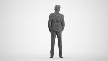 3D scanned man business, photorealistic archviz people for Enscape and SketchUp, wireframe front view