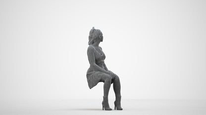 scanned 3D woman casual sitting, photogrammetry people for Enscape and V-Ray, wireframe side view