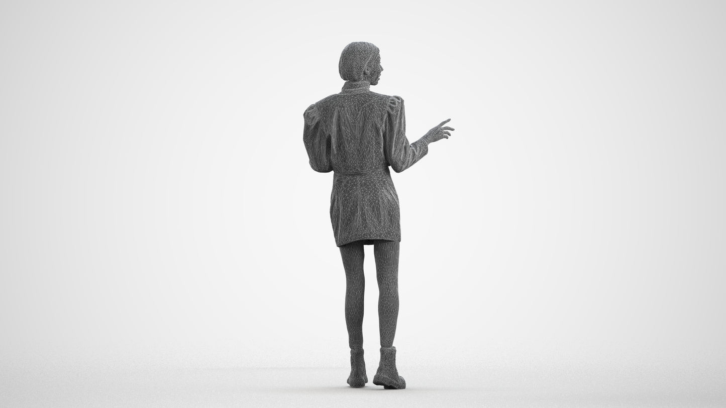 3D people model woman business walking, scanned human for 3ds Max rendering, wireframe front view