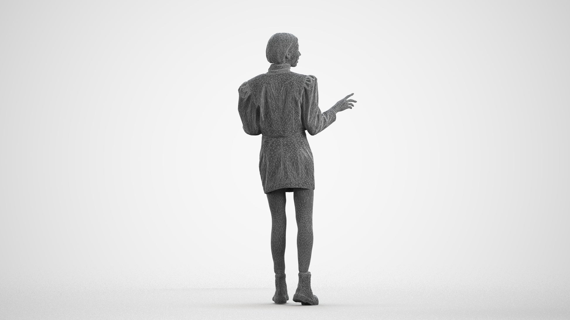 3D people model woman business walking, scanned human for 3ds Max rendering, wireframe front view