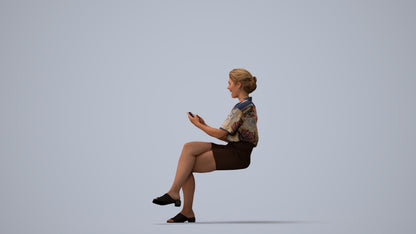 3D scanned woman sitting casual, photorealistic archviz people for Enscape and SketchUp, three-quarter view render