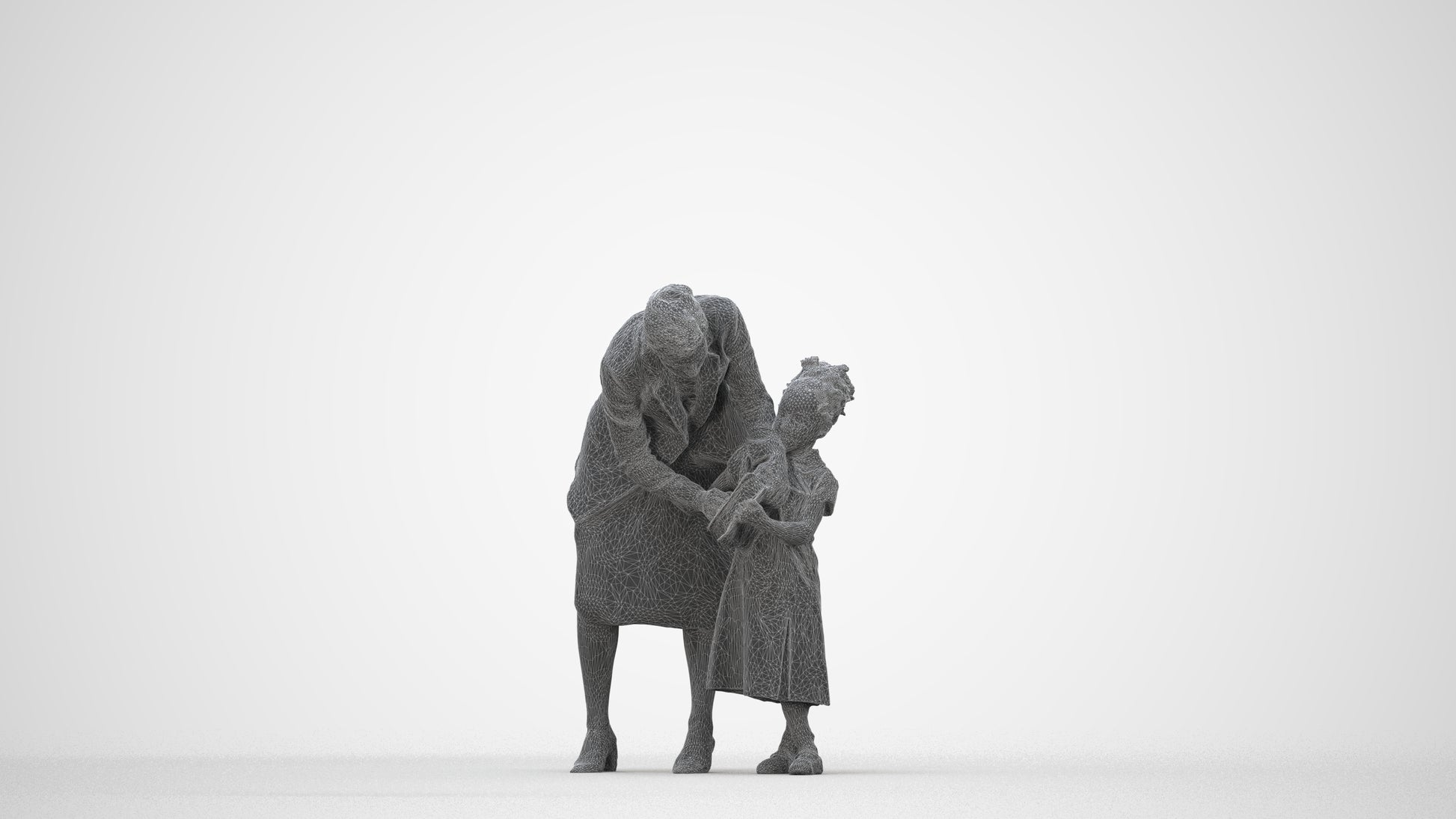 3D human model girl casual kids, photogrammetry scanned person for archviz, wireframe back view