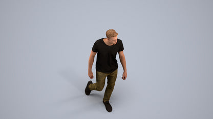 3D human model man casual walking, photogrammetry scanned person for archviz, back view render
