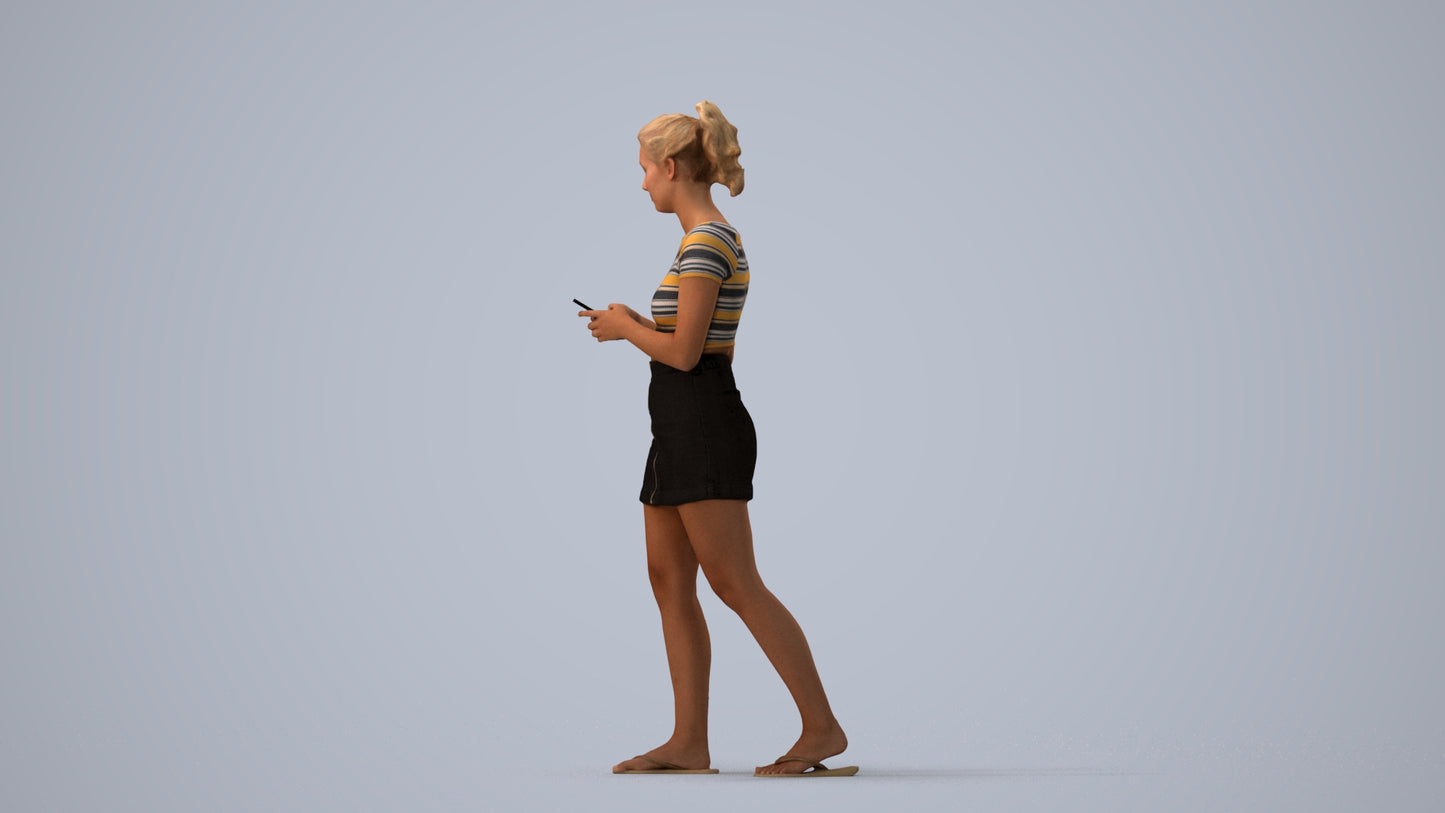realistic 3D human woman casual standing, archviz people FBX OBJ for Blender, three-quarter view render