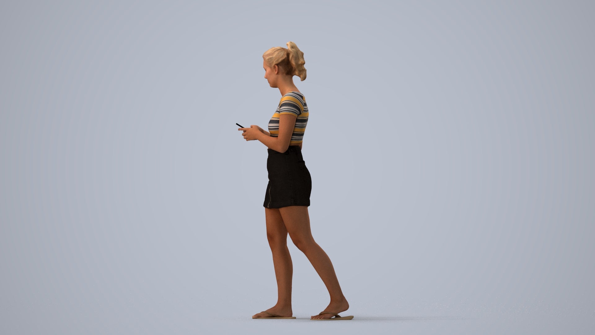 realistic 3D human woman casual standing, archviz people FBX OBJ for Blender, three-quarter view render
