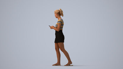realistic 3D human woman casual standing, archviz people FBX OBJ for Blender, three-quarter view render