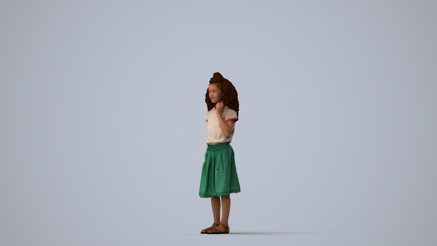 realistic 3D people girl casual kids, render-ready for V-Ray and Corona, FBX OBJ, three-quarter view render