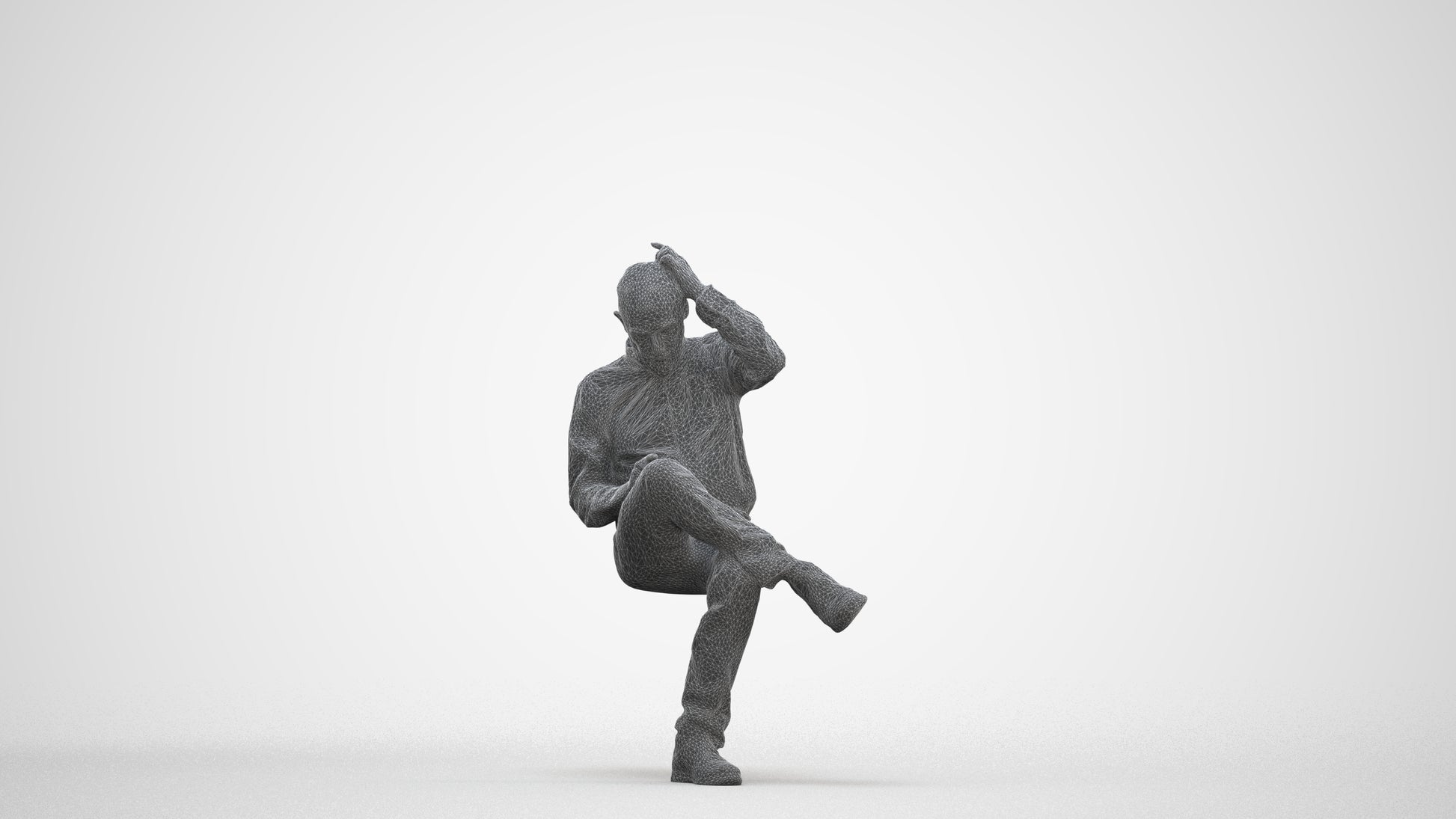 photogrammetry 3D senior man casual sitting, realistic human model archviz FBX, three-quarter front view render