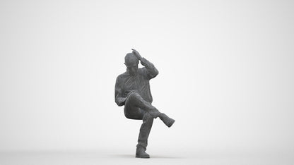 photogrammetry 3D senior man casual sitting, realistic human model archviz FBX, three-quarter front view render