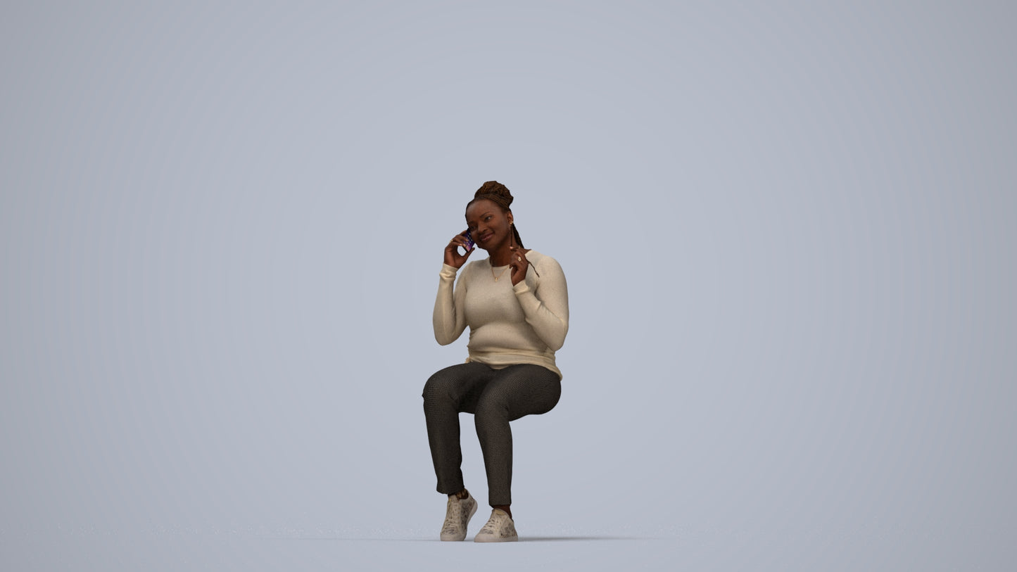 realistic 3D people woman casual sitting, render-ready for V-Ray and Corona, FBX OBJ, top-down view render