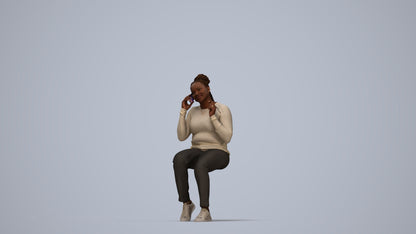 realistic 3D people woman casual sitting, render-ready for V-Ray and Corona, FBX OBJ, top-down view render