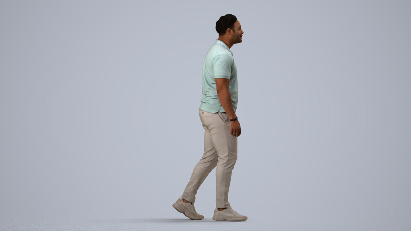 realistic 3D people man casual walking, render-ready for V-Ray and Corona, FBX OBJ, side view render