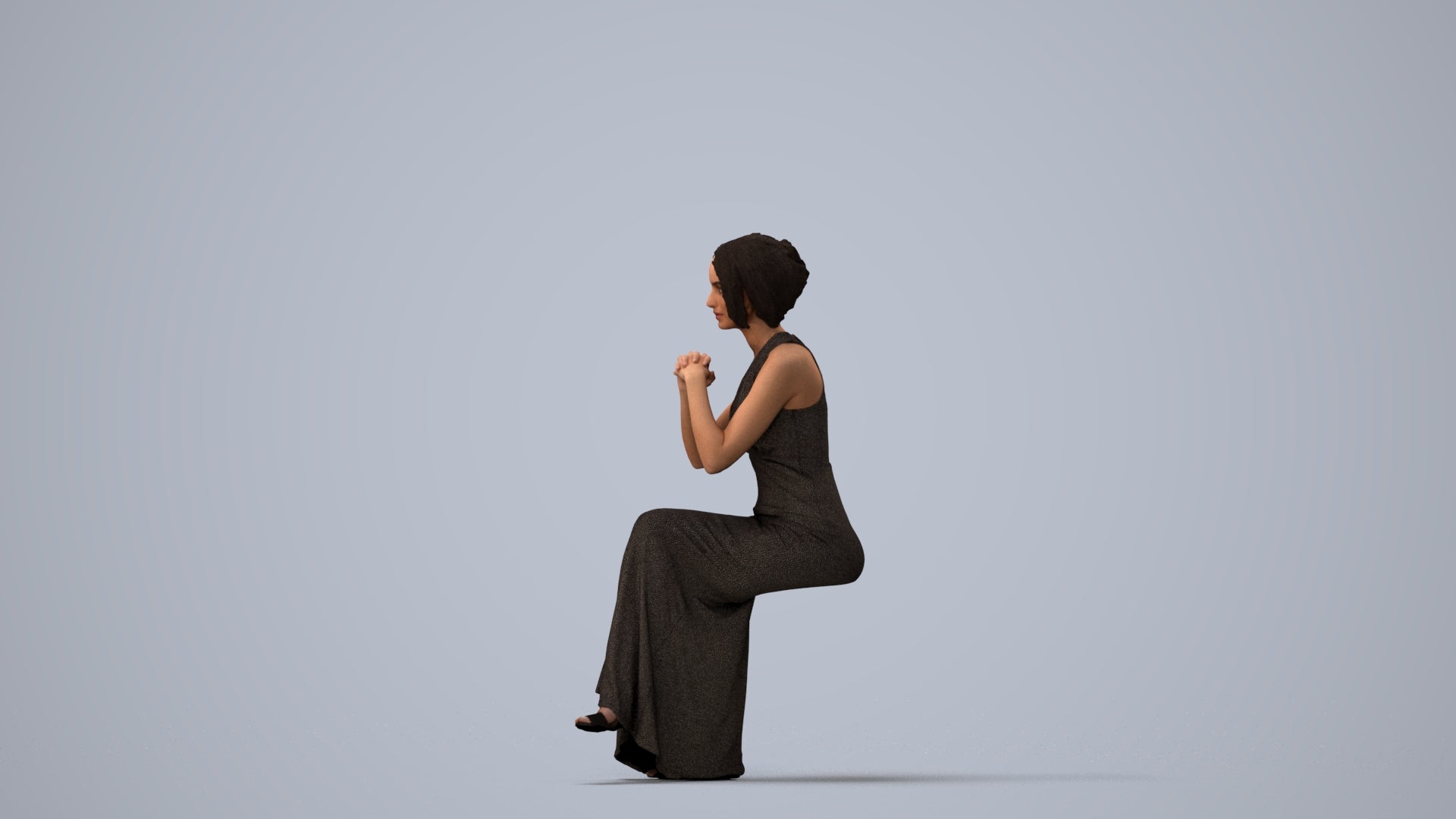 3D people model woman formal formalaffairs, scanned human for 3ds Max rendering, three-quarter view render