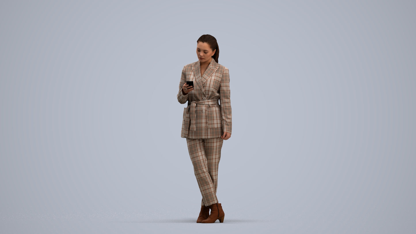realistic 3D woman business standing, scanned archviz people for Blender and 3ds Max, standing pose render