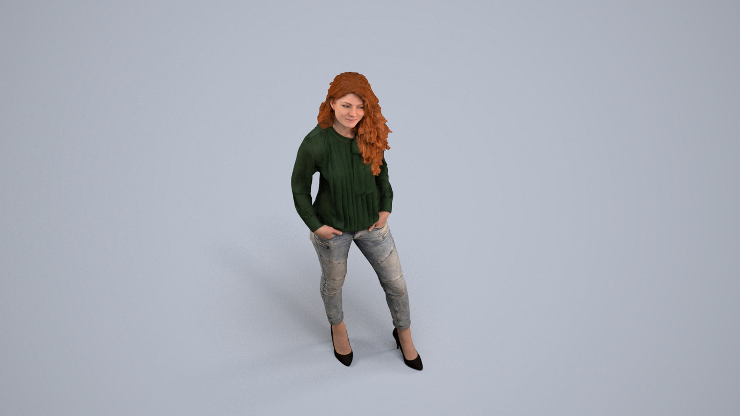 realistic 3D people woman casual standing, render-ready for V-Ray and Corona, FBX OBJ, back view render