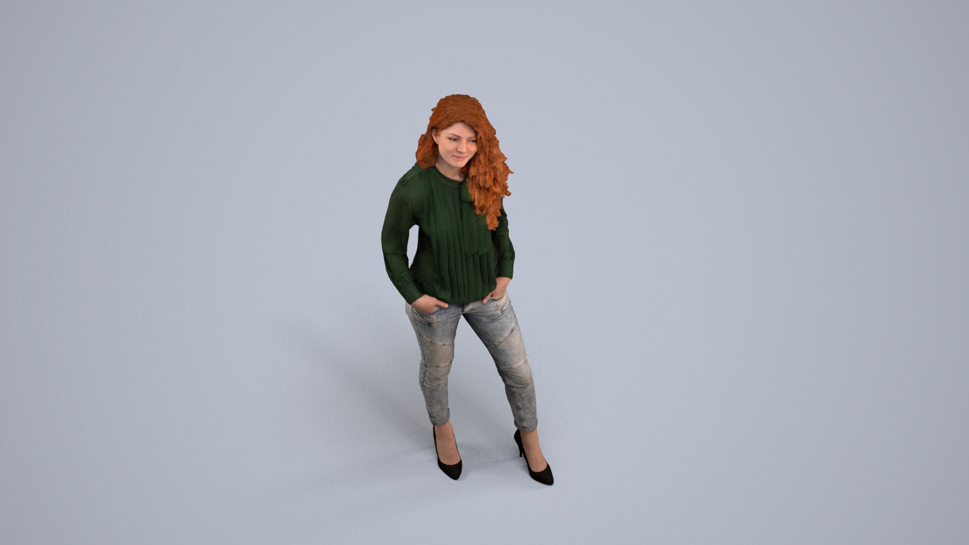 realistic 3D people woman casual standing, render-ready for V-Ray and Corona, FBX OBJ, back view render