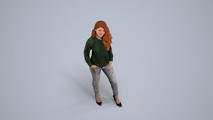 realistic 3D people woman casual standing, render-ready for V-Ray and Corona, FBX OBJ, back view render