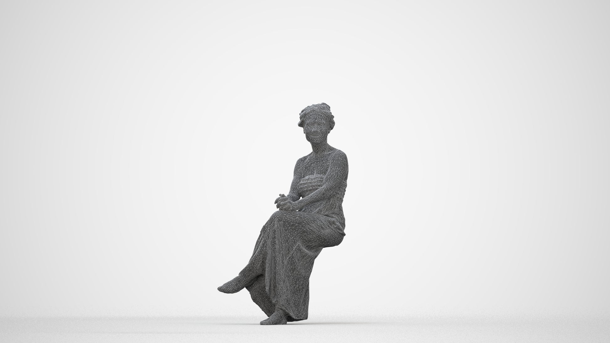 photogrammetry 3D woman casual sitting, realistic human model archviz FBX, wireframe back view