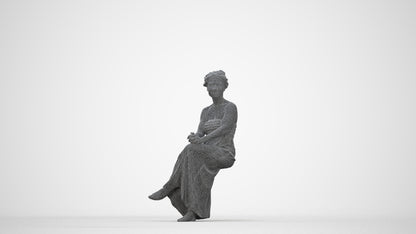 photogrammetry 3D woman casual sitting, realistic human model archviz FBX, wireframe back view