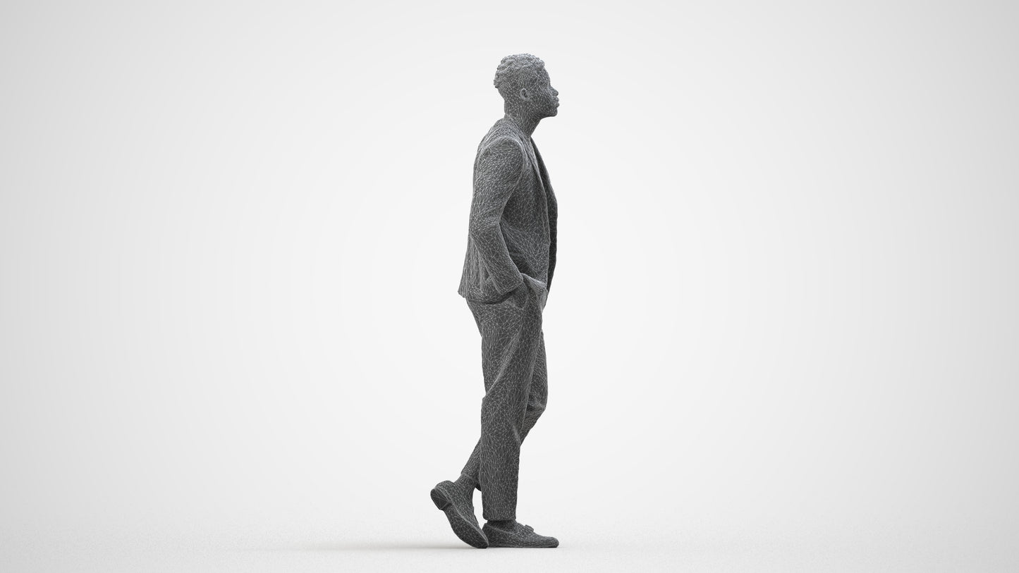photogrammetry 3D man formal cycling, realistic human model archviz FBX, wireframe side view