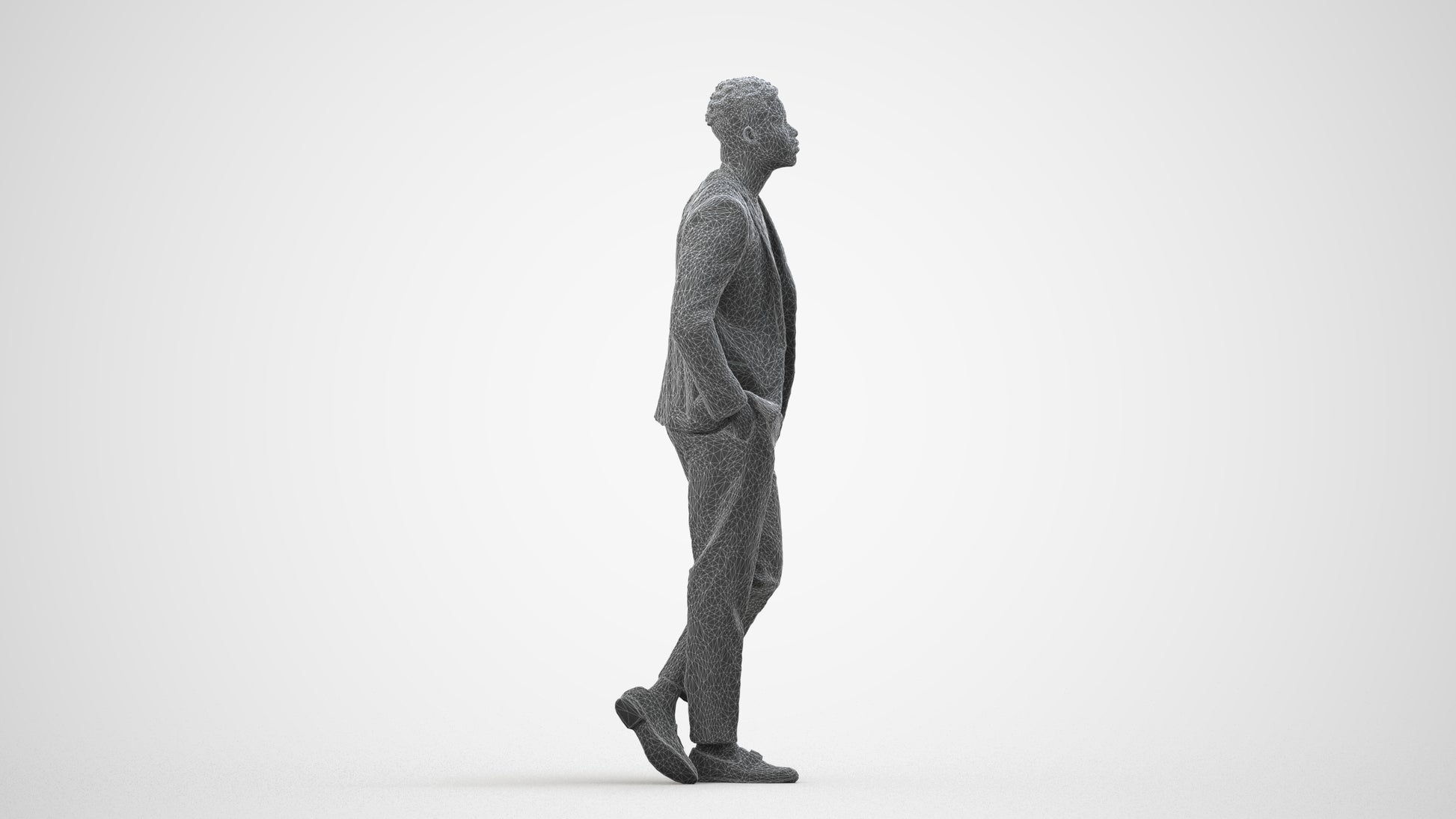 photogrammetry 3D man formal cycling, realistic human model archviz FBX, wireframe side view