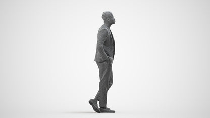 photogrammetry 3D man formal cycling, realistic human model archviz FBX, wireframe side view