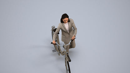 realistic 3D woman business cycling, scanned archviz people for Blender and 3ds Max, back view render