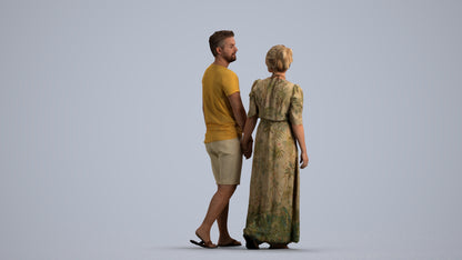 3D human model woman couple, photogrammetry scanned person for archviz, front view render
