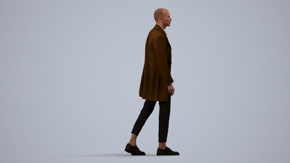 photogrammetry 3D man business walking, realistic human model archviz FBX, side view render