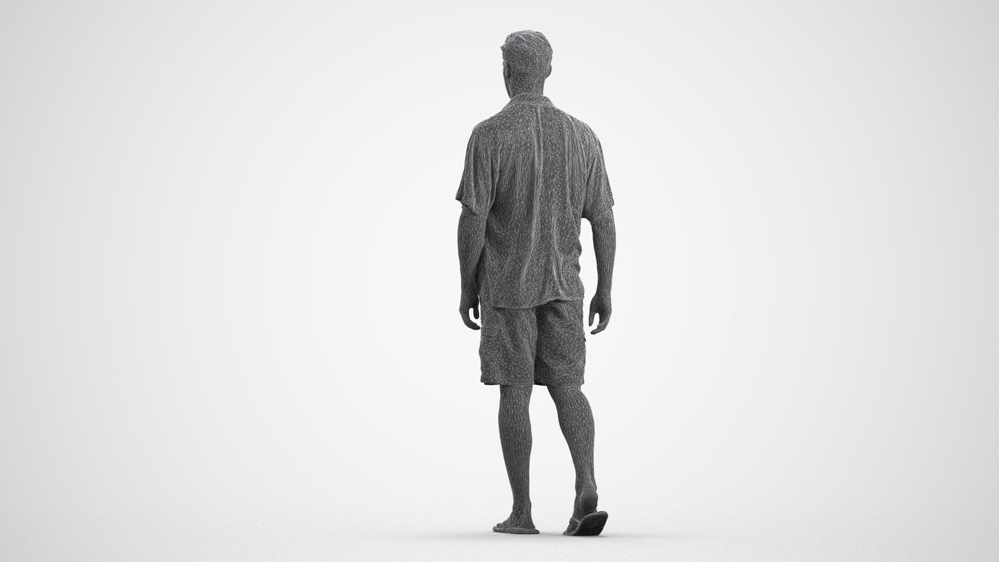 scanned 3D man casual walking, photogrammetry people for Enscape and V-Ray, wireframe front view