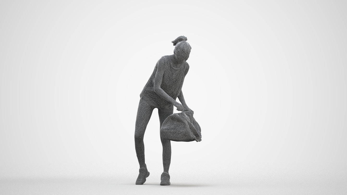 3D human model woman sport, photogrammetry scanned person for archviz, three-quarter front view render