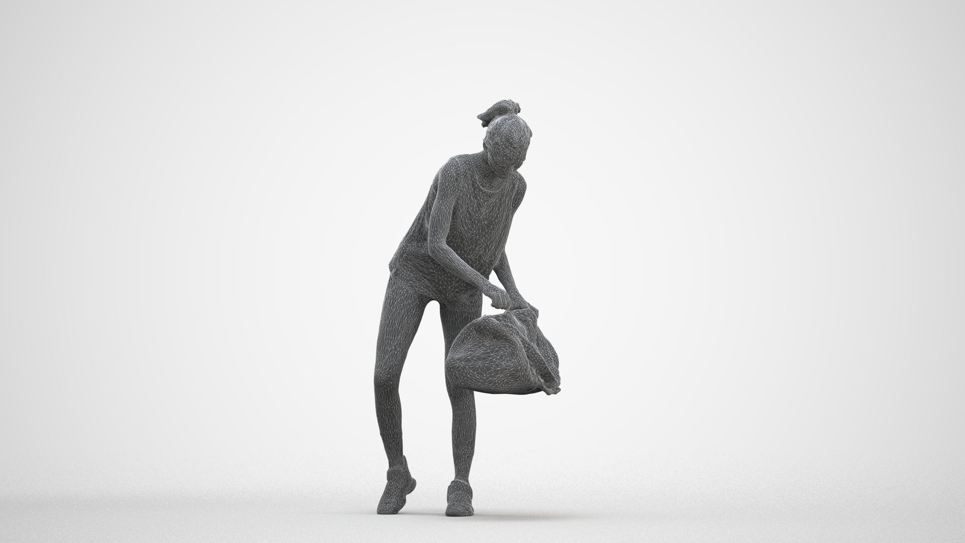 3D human model woman sport, photogrammetry scanned person for archviz, three-quarter front view render