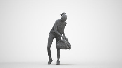 3D human model woman sport, photogrammetry scanned person for archviz, three-quarter front view render