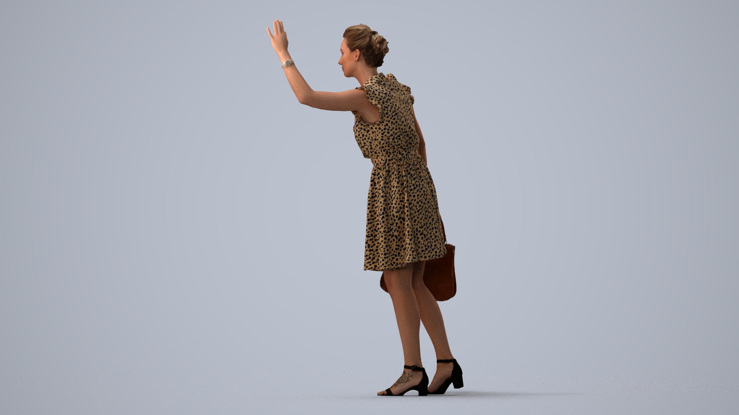 realistic 3D people woman casual standing, render-ready for V-Ray and Corona, FBX OBJ, three-quarter view render