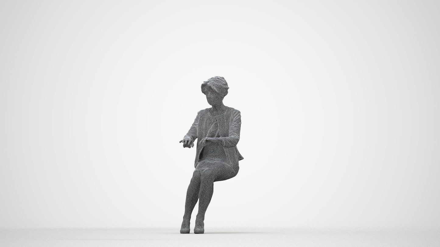 photogrammetry 3D woman business sitting, realistic human model archviz FBX, wireframe back view