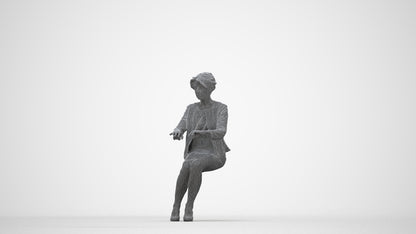 photogrammetry 3D woman business sitting, realistic human model archviz FBX, wireframe back view
