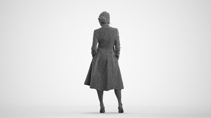 realistic 3D people senior woman business standing, render-ready for V-Ray and Corona, FBX OBJ, wireframe front view