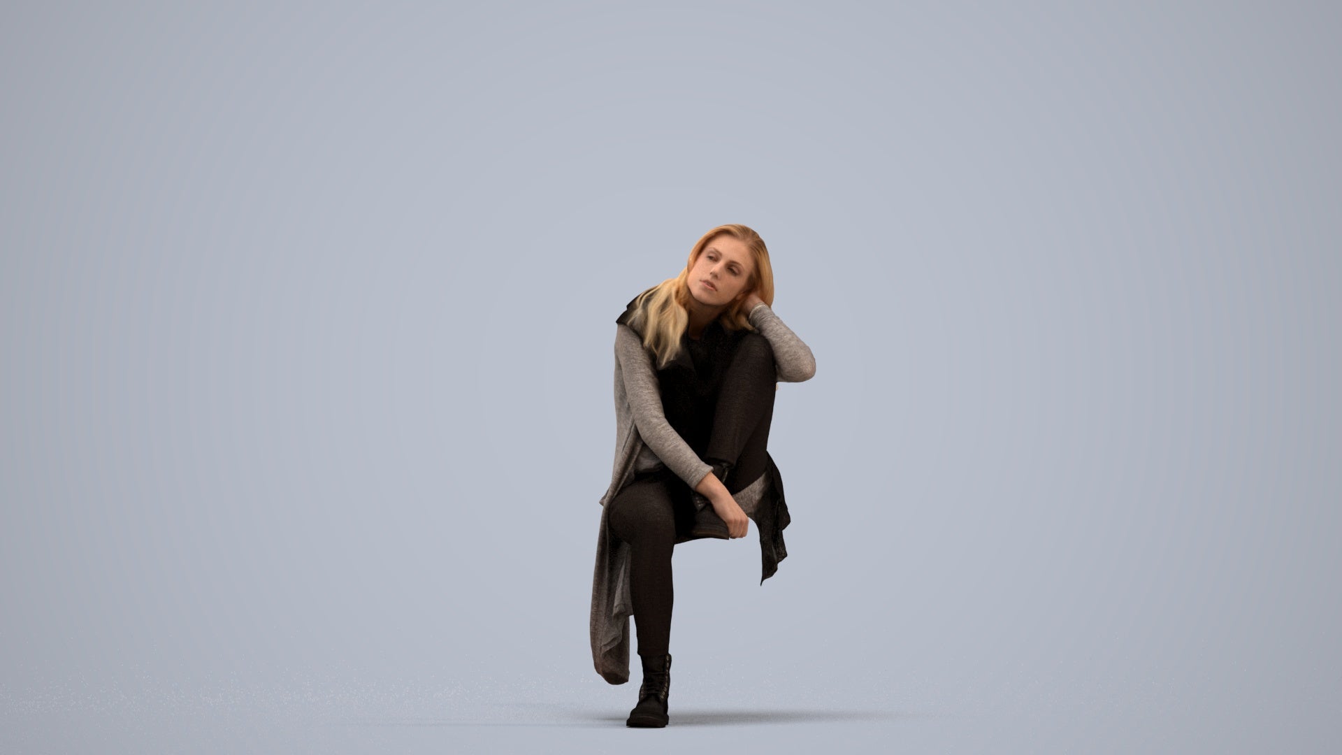 3D scanned woman sitting casual, photorealistic archviz people for Enscape and SketchUp, standing pose render