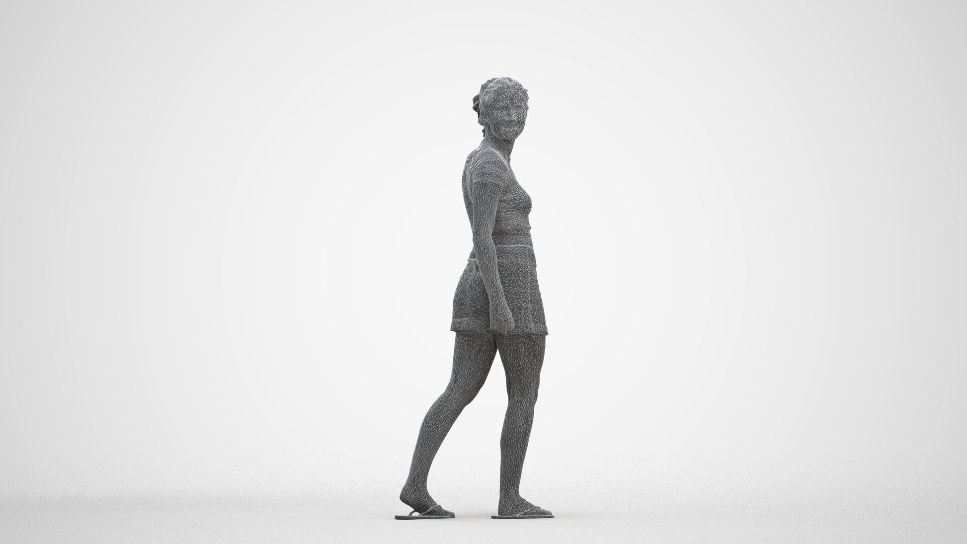 3D people model woman casual walking, scanned human for 3ds Max rendering, three-quarter front view render