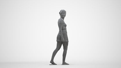 3D people model woman casual walking, scanned human for 3ds Max rendering, three-quarter front view render