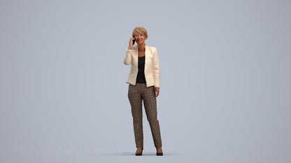 realistic 3D senior woman business standing, scanned archviz people for Blender and 3ds Max, standing pose render