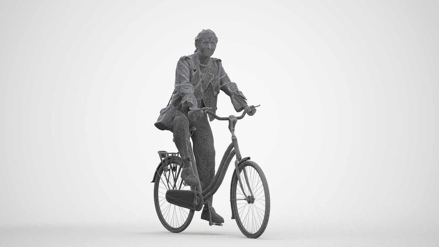 3D people model woman casual cycling, scanned human for 3ds Max rendering, three-quarter front view render