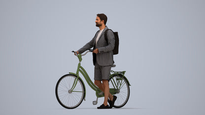 realistic 3D man business cycling, scanned archviz people for Blender and 3ds Max, top-down view render