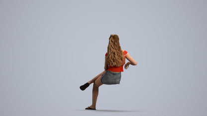 3D people model girl casual sitting, scanned human for 3ds Max rendering, front view render