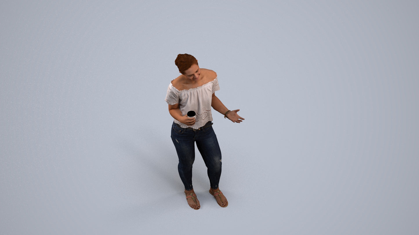 3D scanned woman standing casual, photorealistic archviz people for Enscape and SketchUp, back view render