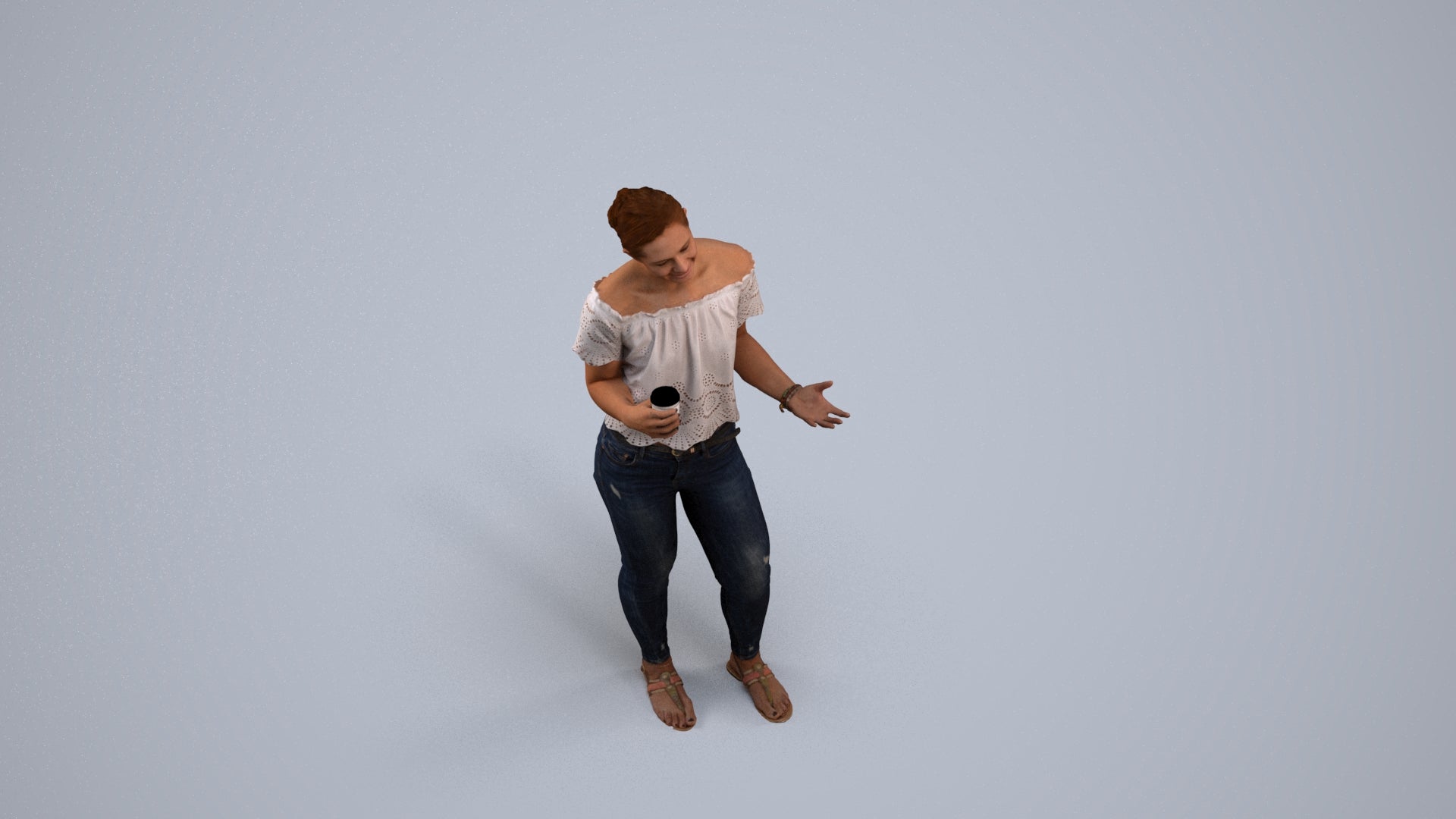 3D scanned woman standing casual, photorealistic archviz people for Enscape and SketchUp, back view render