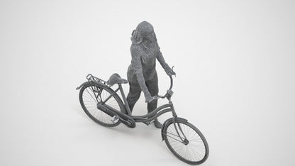 realistic 3D human woman casual cycling, archviz people FBX OBJ for Blender, wireframe three-quarter view