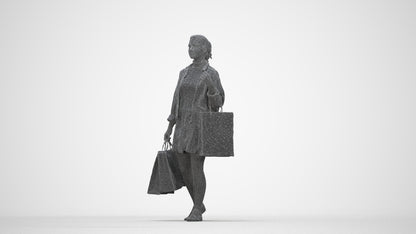 3D scanned woman shopping casual, photorealistic archviz people for Enscape and SketchUp, wireframe back view
