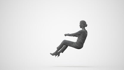 3D human model woman casual driving, photogrammetry scanned person for archviz, square thumbnail