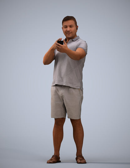 3D human model man casual standing, photogrammetry scanned person for archviz